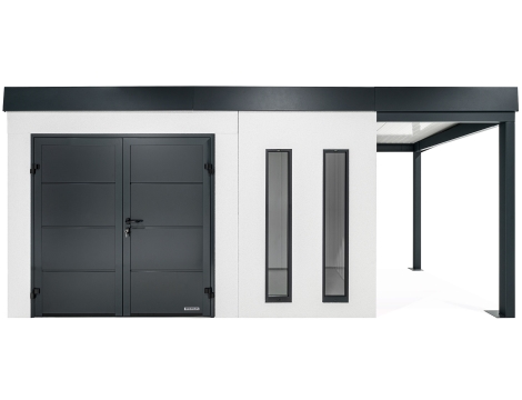 GARDEON® Zahradní domek s dvojitými dveřmi Hörmann a přístřeškem na levé straně
